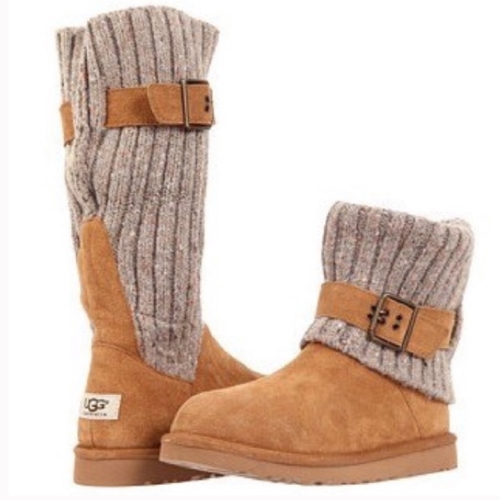 UGG Chestnut Cambridge Convertible Buckle Knitted Boot